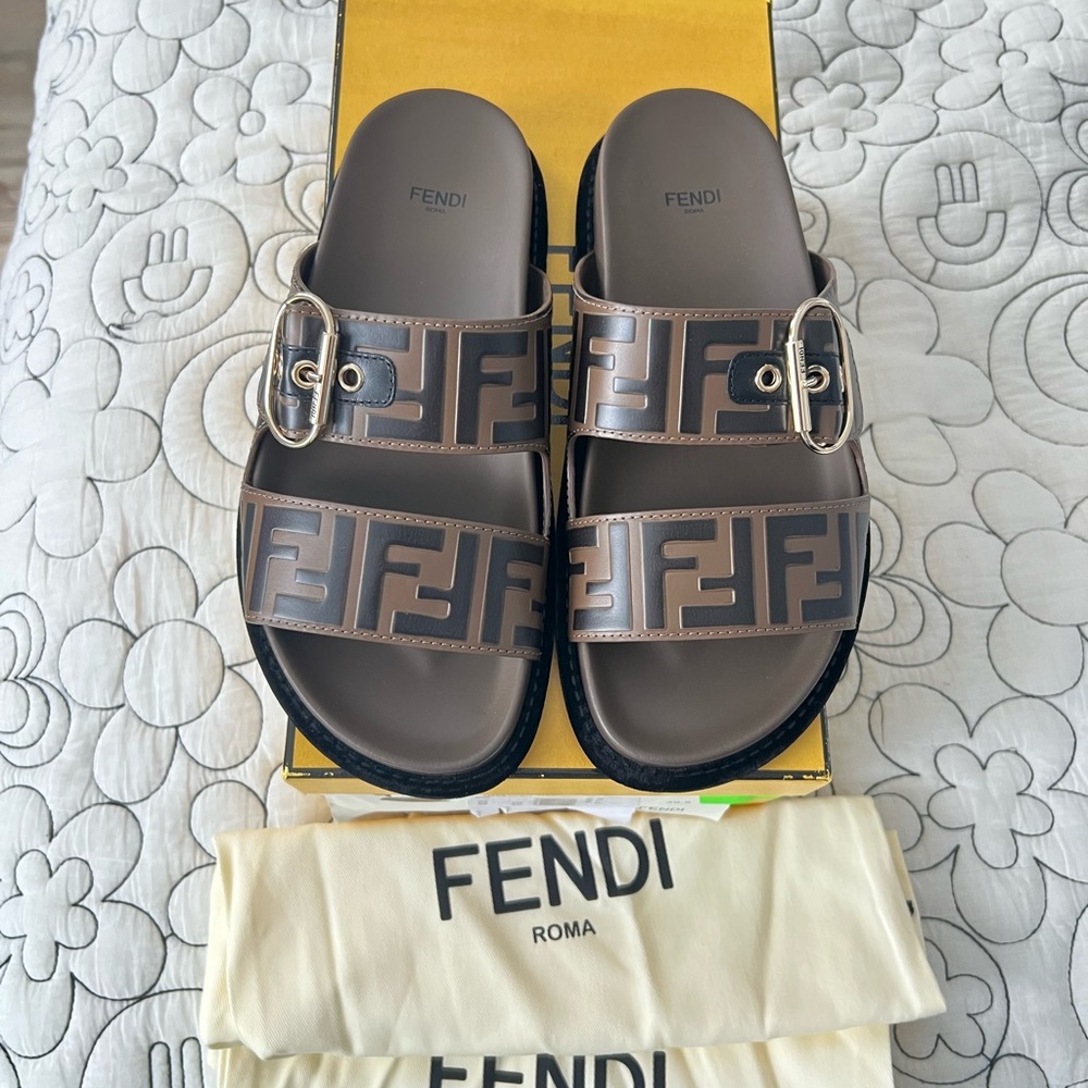 SOLD Fendi Brown and Black Slide Sandals